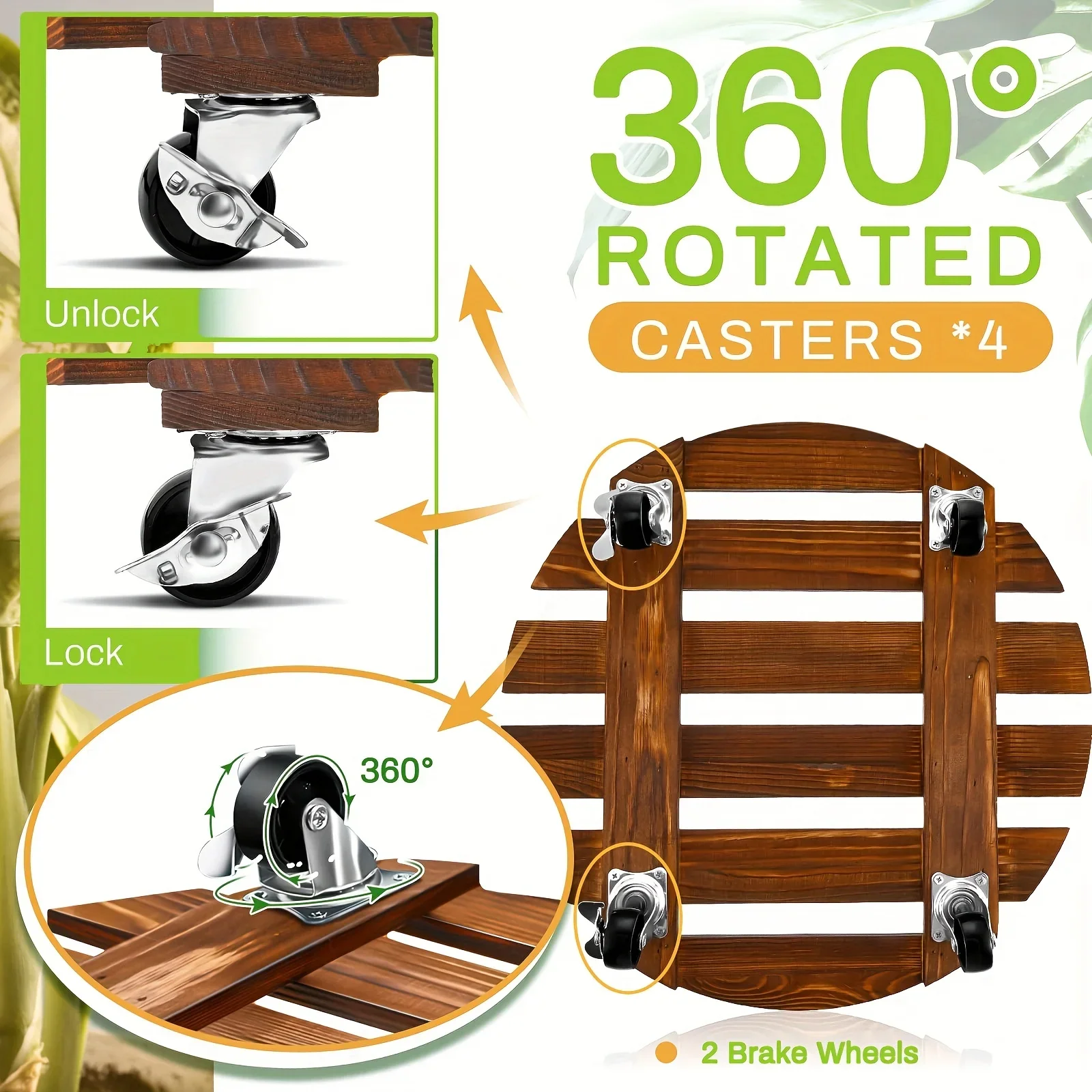 Plant Stand Cart with Wheels Heavy-duty Round Metal Lockable