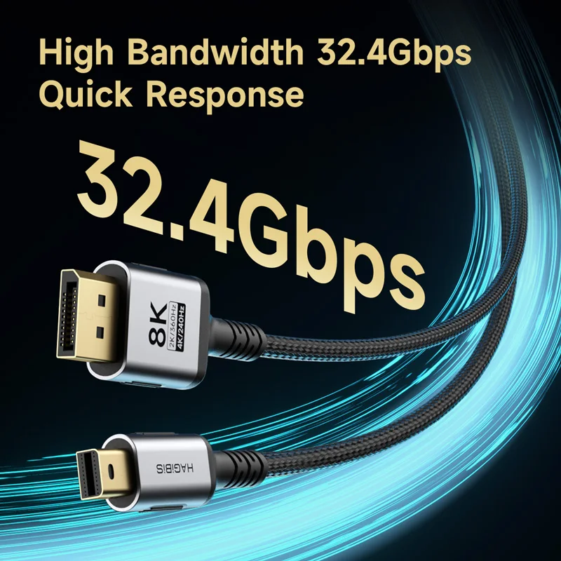 Hagibis 8K Mini DisplayPort to DisplayPort 1.4 Cable 32.4Gbps Bi-Directional Mini DP to DP Compatible with Thunderbolt 2 Laptops