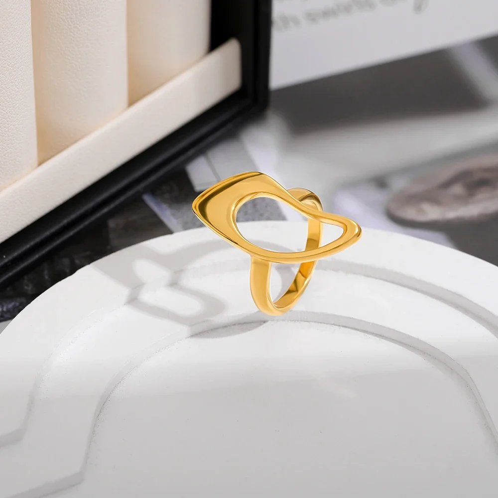 Stainless Steel Hollow Out Geometric Irregular Gold Color Rings Creative Statement Finger Ring Jewelry Accessories Dropshipping