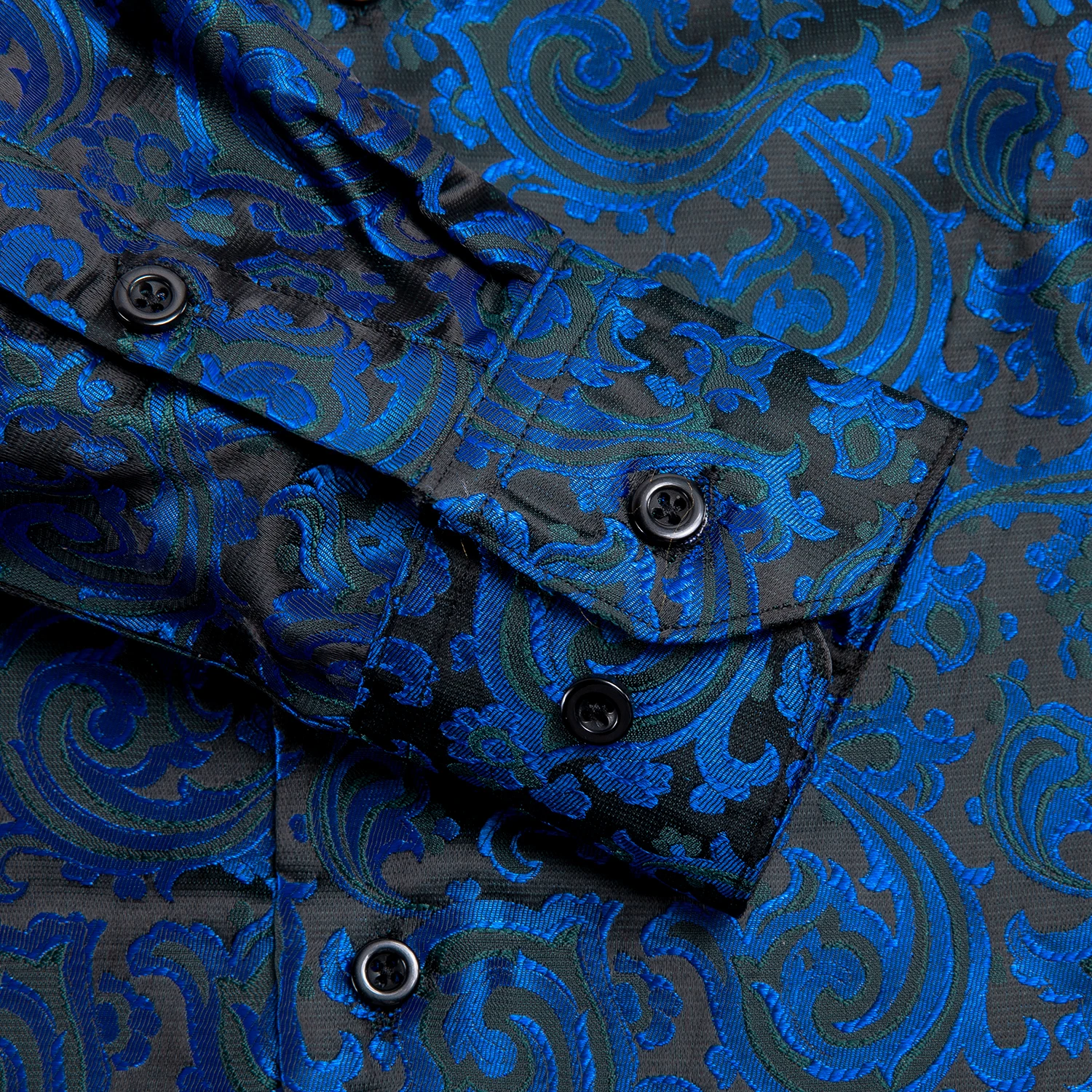 Formal Blue Black Mens Shirts Silk Spring Autumn Long Sleeve Slim Fit Paisley Jacquard Shirt For Male Business Party Gift Hi-Tie