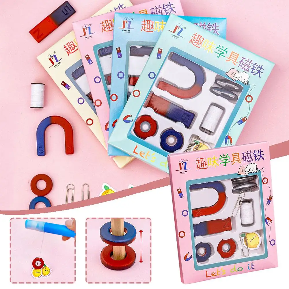 Kids Physics DIY Bar Horseshoe Compass Magnets Set Experiment Study Toy Science Teaching Resources Training Tool Kids L1N6 educational toy