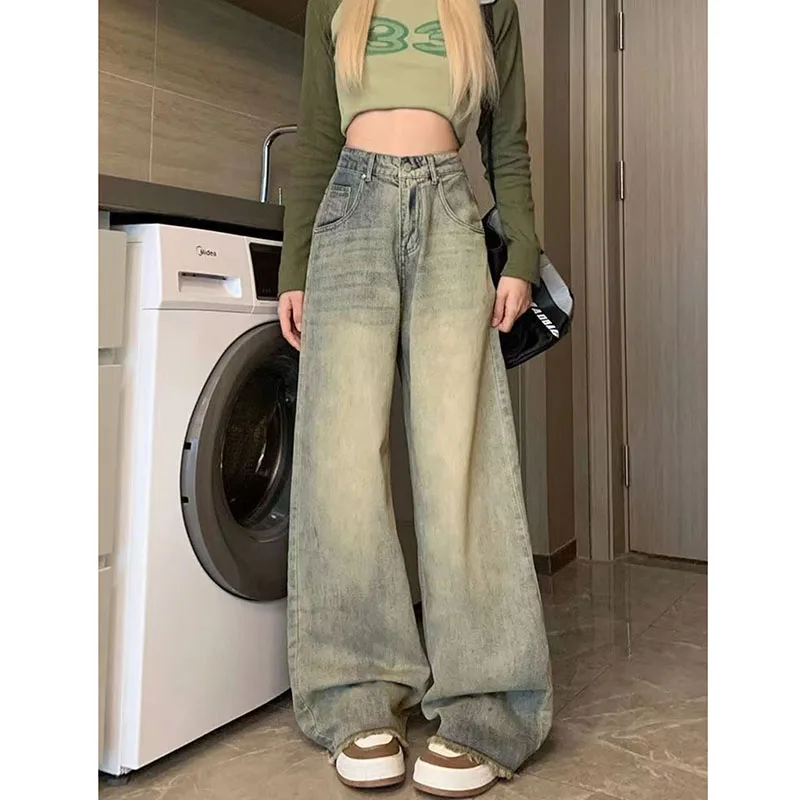 Xpqbb 여성용 와이드 레그 데님 바지, 빈티지 90S 스트리트웨어, 헐렁한 Y2K 청바지, 하이 웨이스트 전체 길이 스트레이트 바지, 신상
