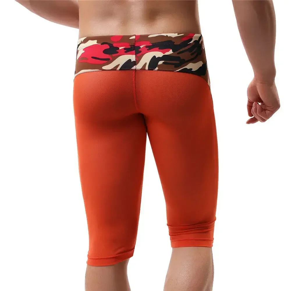 Men Sexy Camouflage Printed Boxers Long Leg Boxer Shorts Underwear Sexy Transparent Men's Short Pants Homme Homewear Underpants