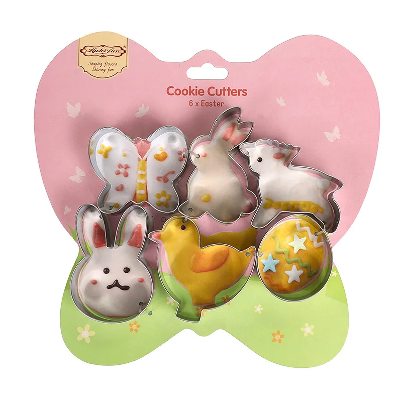 4/5/6Pcs Easter Bunny Eggs Cookie Cutter Stainless Steel Butterfly Carrot Fondant Cake Baking Mold Easter Party Decor Supplies