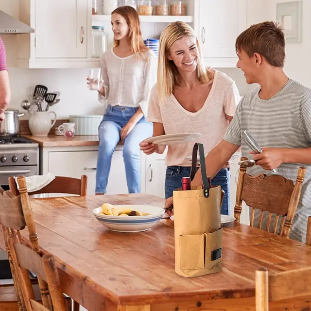 Kraft Papírzacskók, Vastag Papír Bor Ajándék Táskák 2 Üveg Borhoz - Egyszerűen Tervezett Jó Borhoz, Méhekhez - Image 3