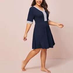 Plus Size Lace Panel Short Sleeve Summer Elegant A-line Dress V-neck Fit And Flare Casual Dress Large Size Beach Dress 7XL 8XL