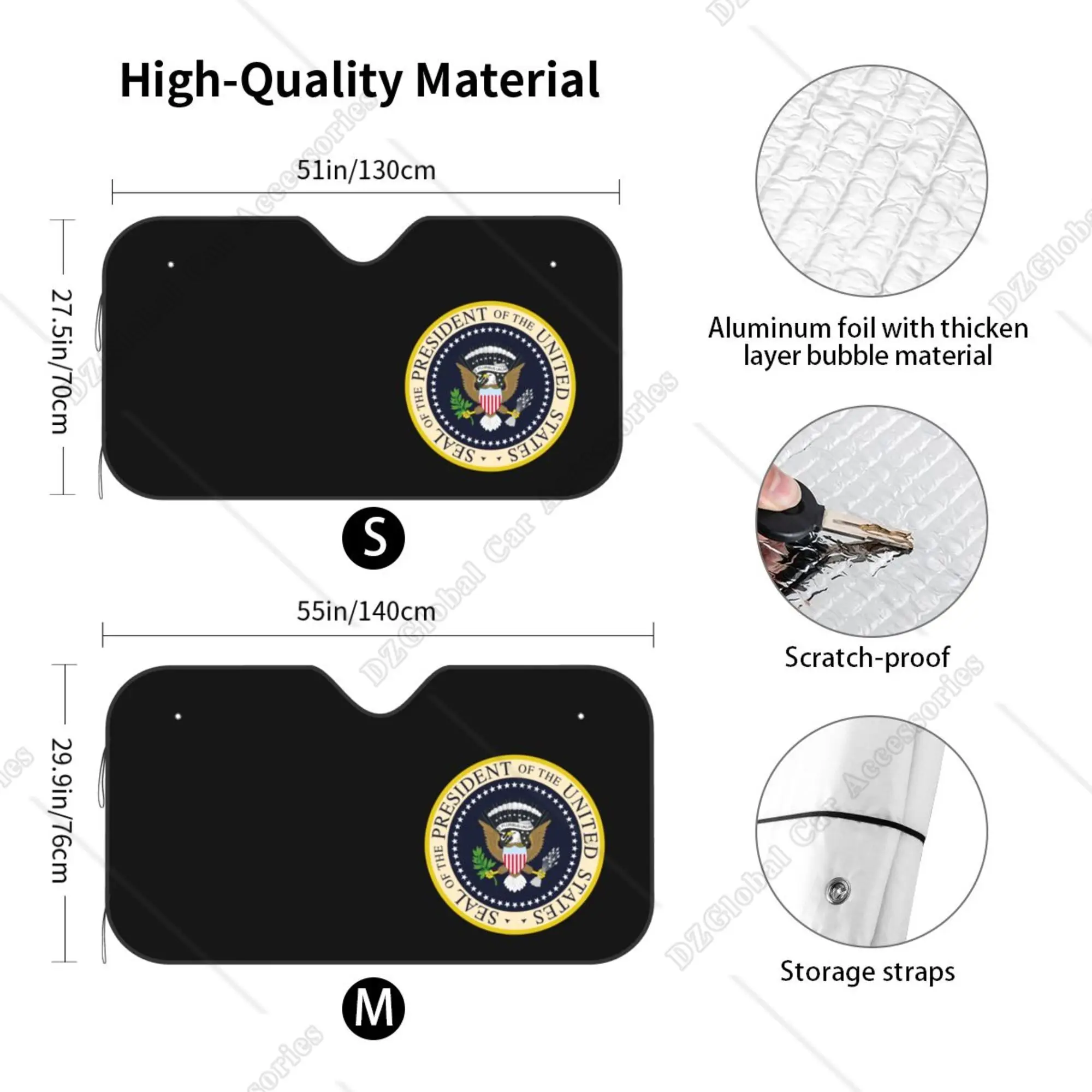 USA President Seal Logo Print Foldable Windshield Sunshade 76x140cm Car Window Windscreen Cover UV Protector Car Sun Shade