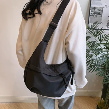 Borsa a Tracolla Casual da Donna in Nylon, Grande Capacità, Stile Hobo con Cinturino Regolabile, Nera/Bianca/Kaki per Uso Quotidiano