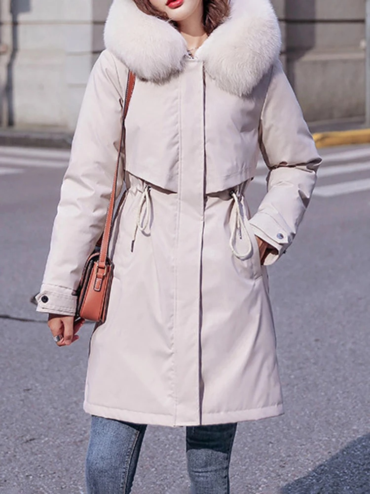 

Jyate Women Down Jacket Long Winter 2022 New Oversized Warm Thick Casual Coat Female Long Sleeve Solid Color Hood Parkas Jacket