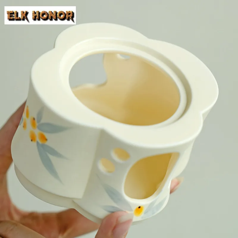 Pure Hand-painted Loquat Teapot Warmer Handmade Powder Yin Candle Trivet Bases For Pots Tea Stove Kettle Stand Tableware Teaware