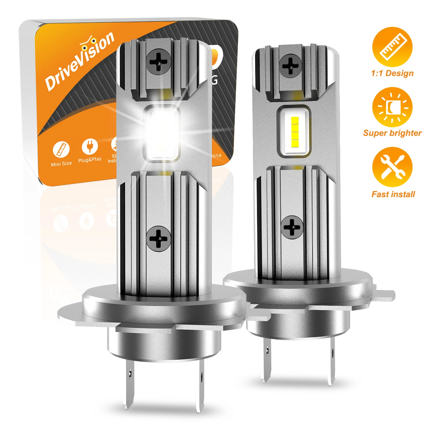 

DRIVEVISION 2Pcs H7 LED Lights 1:1 Mini Size Head Lamp Wireless 20000LM CSP LED Chips H7 Car LED Headlight Bulb 6500K White 12V