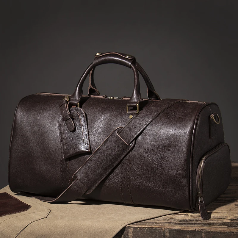 LUOKIR High Quality Men's Travel Bag Genuine Leather Luxury Luggage Bag Women's Weekend Duffle Bag Vintage Business Handbag 3
