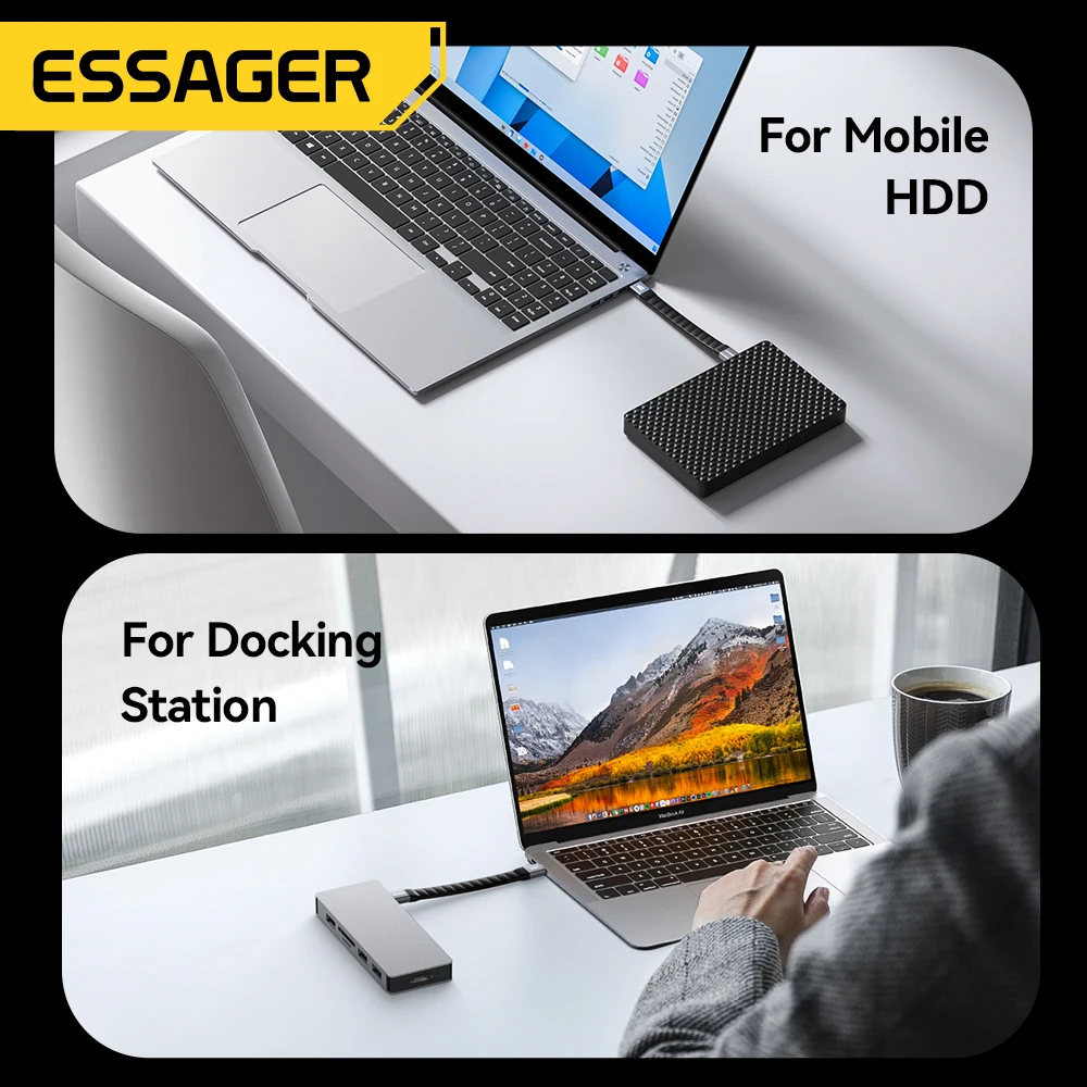 Essager USB 4.0 Type-C Cable 40Gbps Data Transfer&8K@60Hz Video 240W PD Fast Charging For MacBook iPhone Laptop Mobile Hard Disk