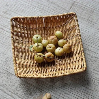 1/2PC Handwoven Rattan Storage Basket Wicker Tray Picnic Basket Bread Food Plate Fruit Cake Sundries Box Tray Kitchen Decoration 2