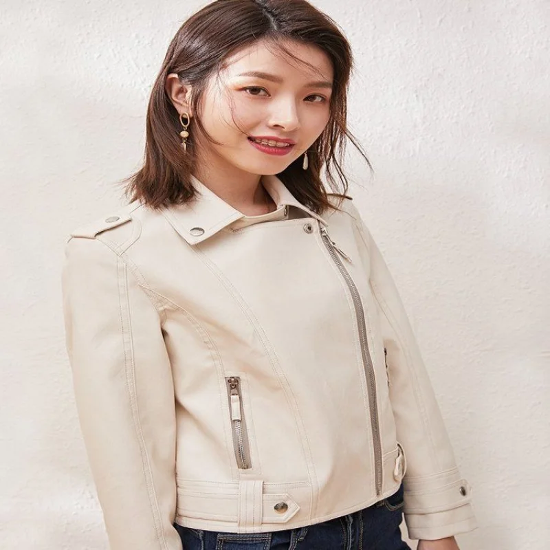 Leather Coat Women's 2023 Spring and Autumn New Short Top Slim Fit PU Leather Jacket Korean Version Slim Casual Top