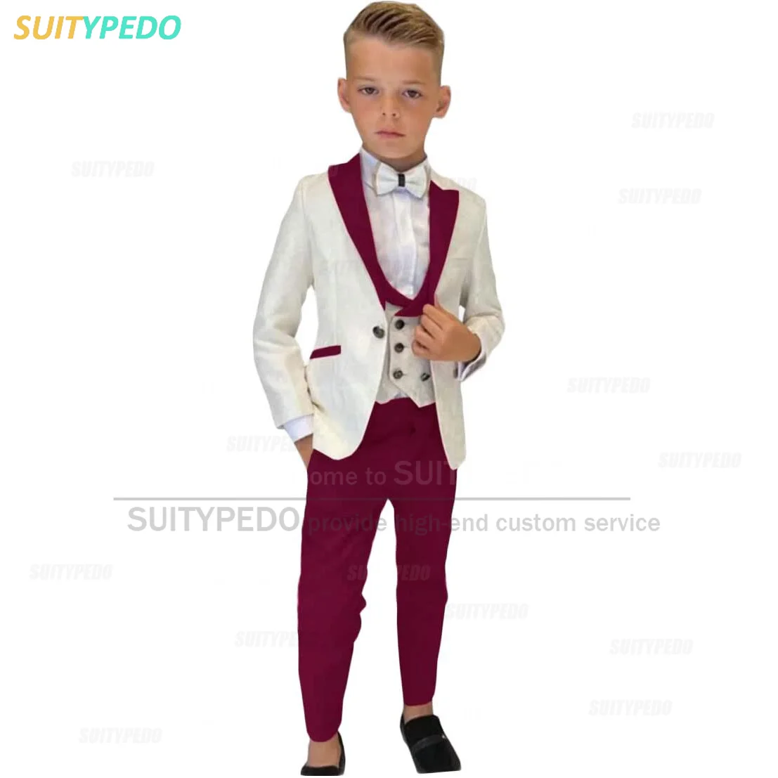 

Burgundy Boys Suit Set Children Birthday Prom Tuxedo School Activity Host Formal Tuxedo Tailor-made Blazer Vest Pants 3 Pieces