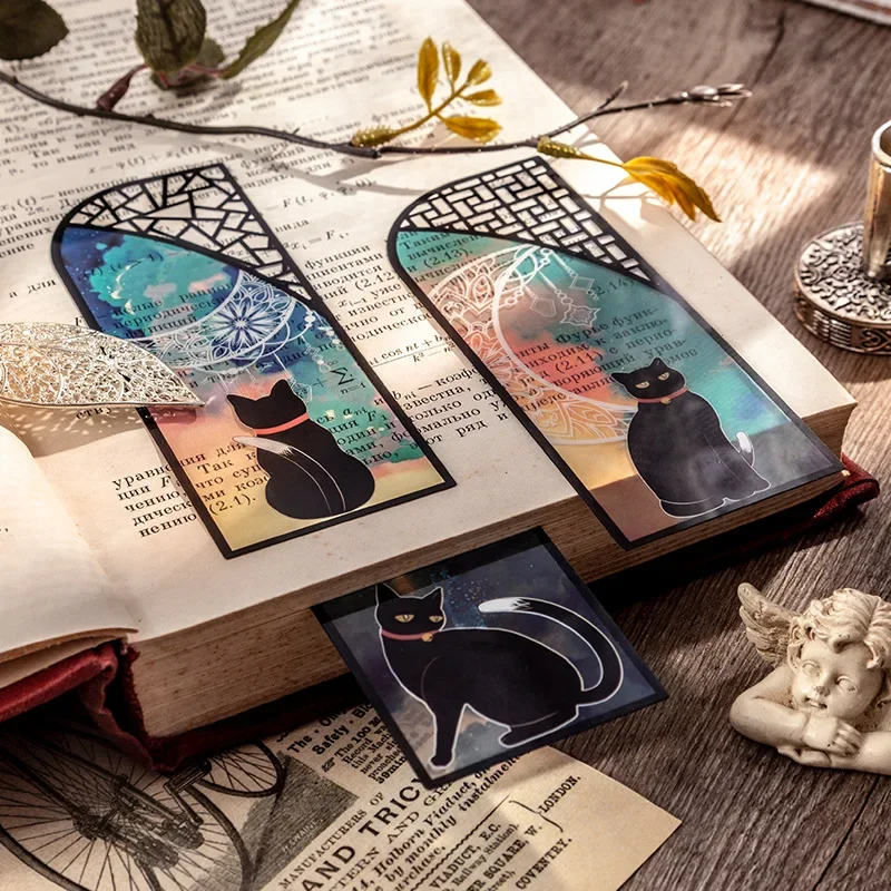 6 pcs/set Creative Kawaii Stationery Cute Black Cat Bookmarks PVC Transparent Durable Reading Book Mark School Supplies