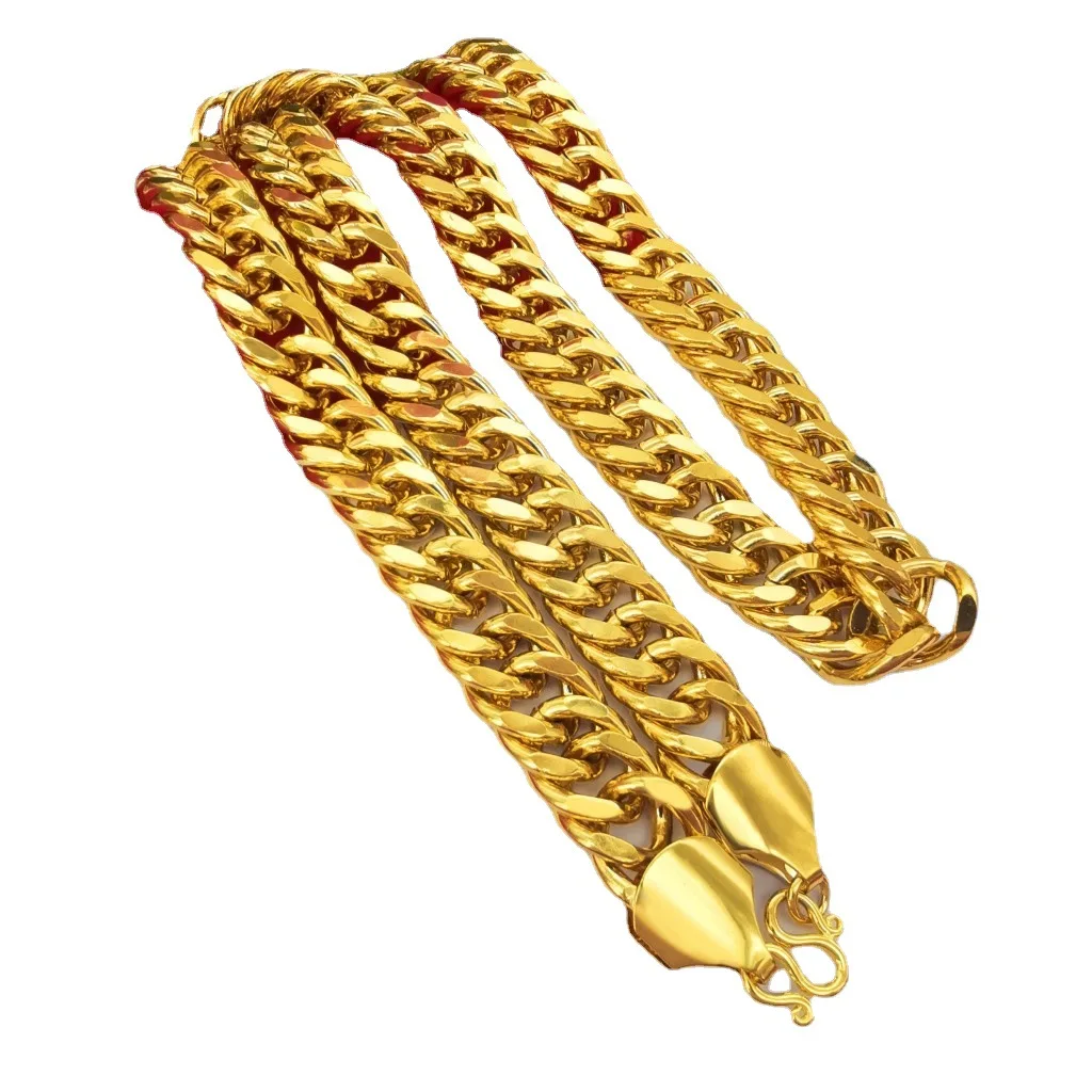 HipHop 24k Gold 10mm Width 24 Inch 60CM Men's Cuban Flat Necklace Chain Fashion Jewelry Gift