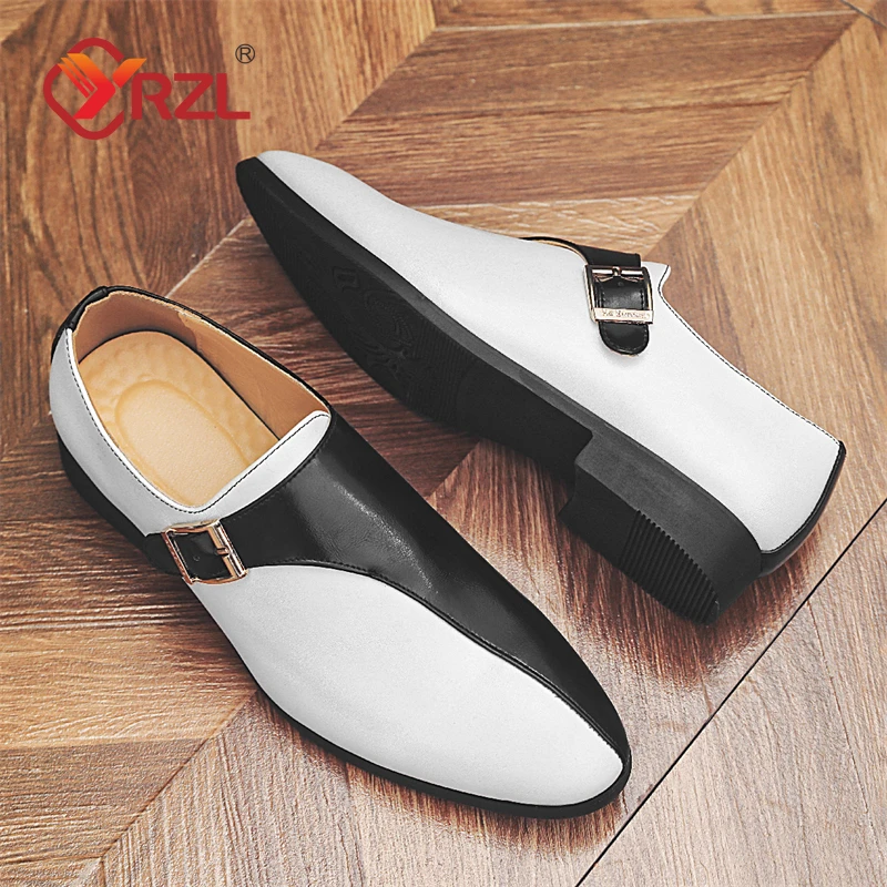 YRZL Mens Casual Business Formal Shoes Fashion Buckle Shoes Pointed Toe Office Shoes Men Loafers Flats Zapatillas Hombre