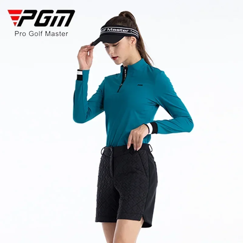 PGM Ladies Slim Long Sleeve Golf Shirt Women Patchwork Zipper Collar T-shirt Lady Soft Elastic Casual Shirt Outdoor Golf Apparel