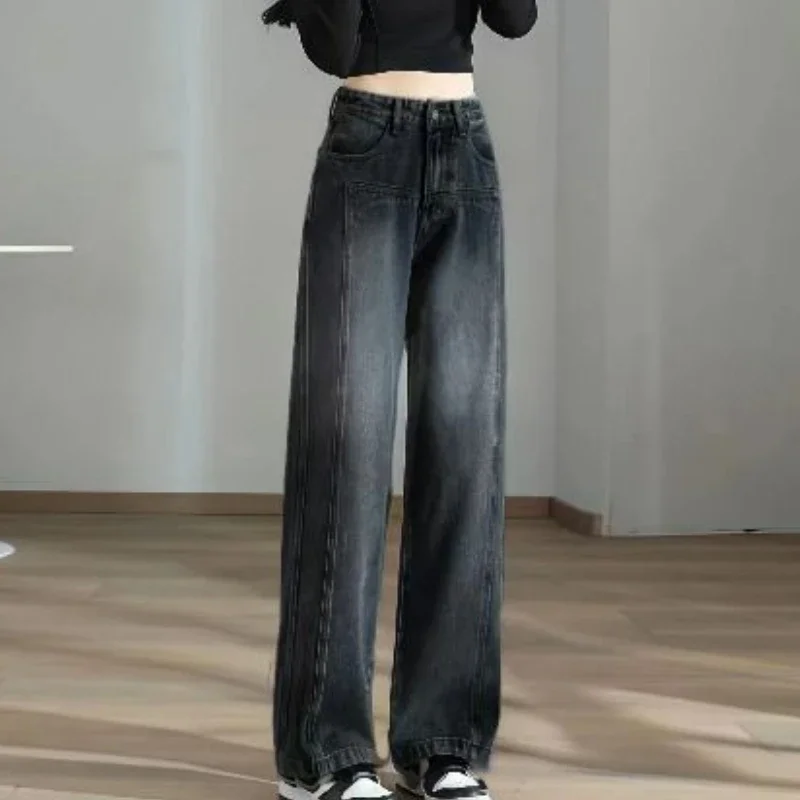Trendy High Waisted Wide Leg Jeans for Women in Autumn and Winter, Loose and Slimming Oversized Retro Narrow Straight Leg Pants