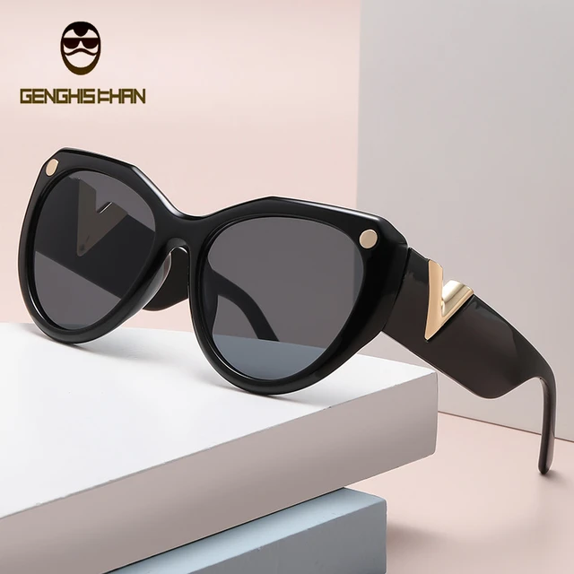 Retro Cat Eye V letters Sunglasses Women 2023 Luxury Brand Designer Vintage  Square Sun Glasses Men Trendy Ocean Metal Shades - AliExpress