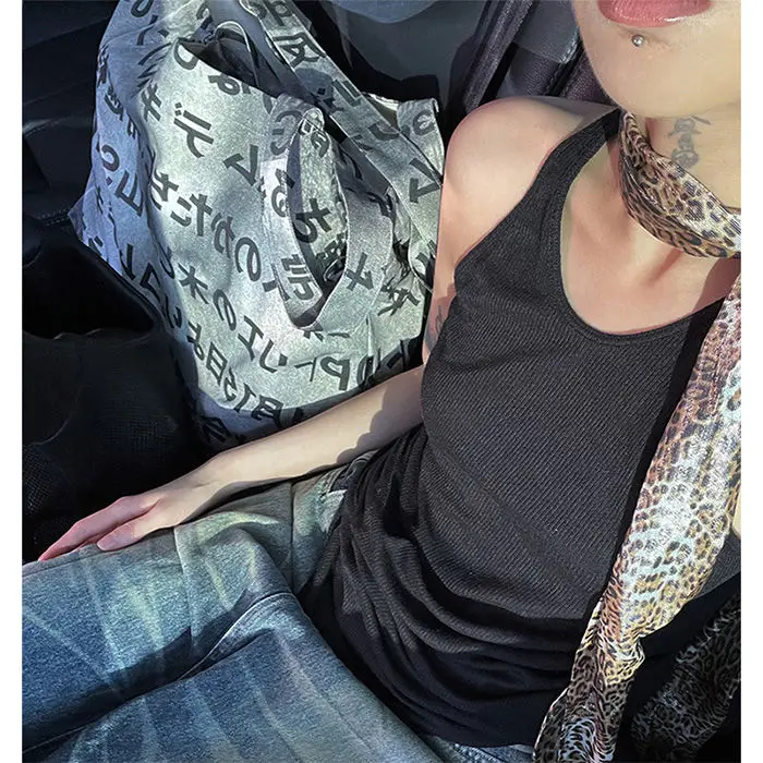 Japanese Off White Face Print Tote Bag Women Harajuku Style Large Capacity Canvas Shoulder Bag Ladies Casual Commute Handbag New