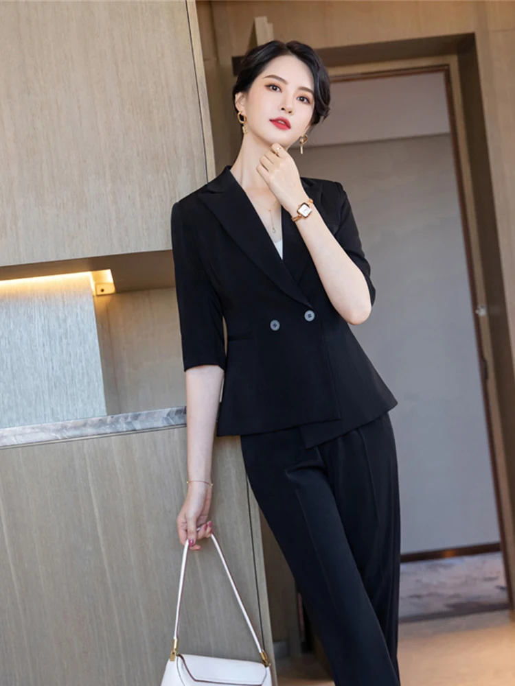 

Business Suits Half Sleeve Jacket Ladies Work Wear Office Uniform Styles OL Summer Black Blazer Women