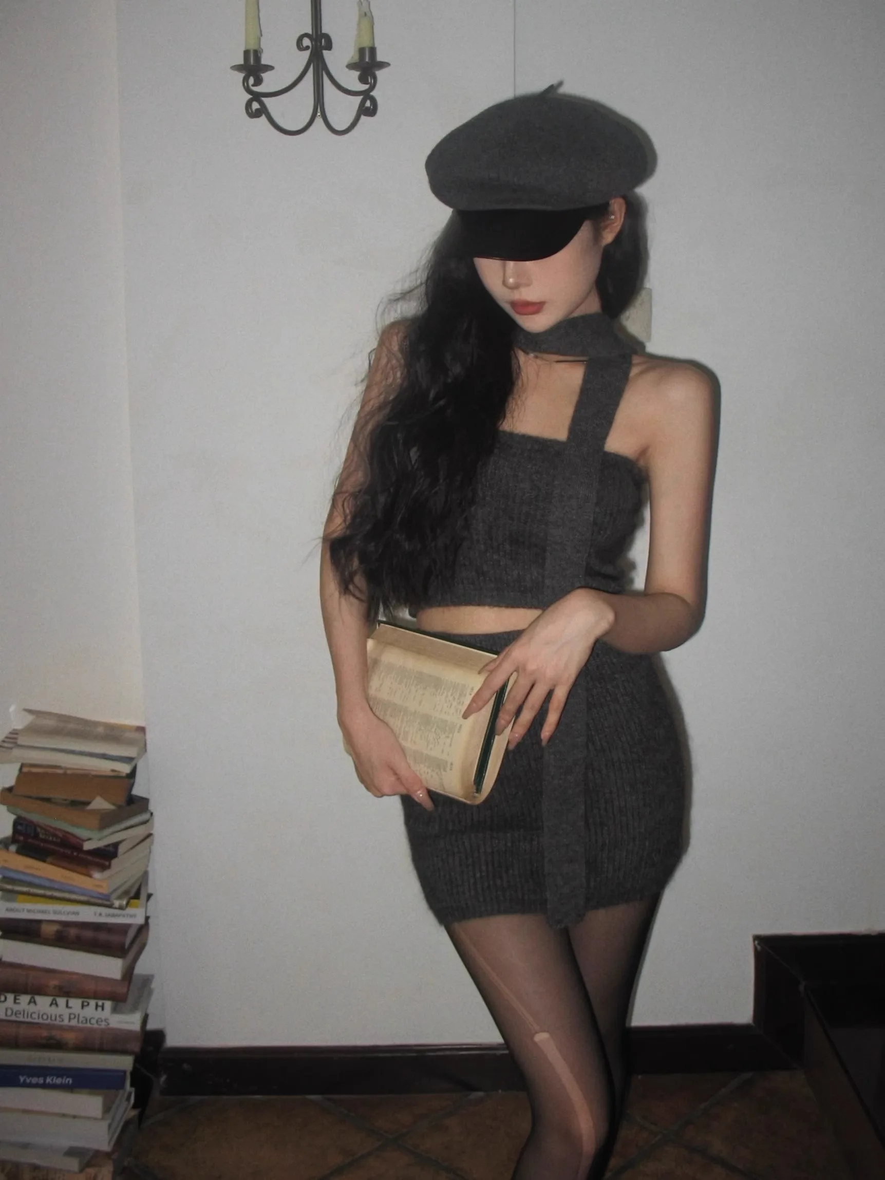 Autumn Winter New Knitted 3-piece Skirt Set Women Solid Long Cardigan Strapless Crop Top Mini Skirt Y2K Korean Chic Knitwear New
