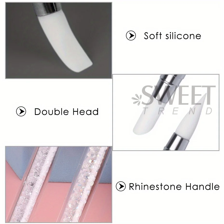 2pcs Double Head Silicone Nail Art Pen Carving Flower Sculpting Pen Adjustable Glue Stick Embossing Brush Professional Manicure 2