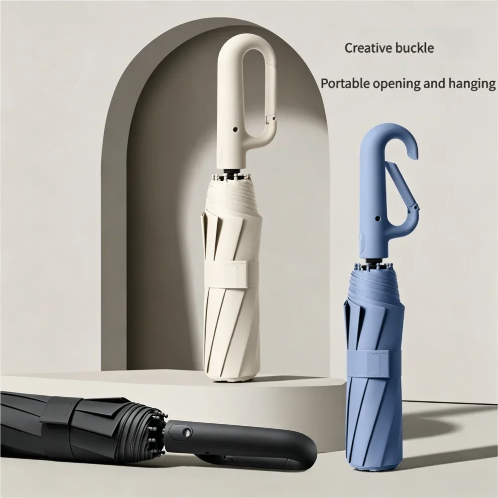Fully Automatic Umbrella for Men And Women with Ring Buckle Design Large Rib Strong Sunshade Double Umbrella Folding Compact 2