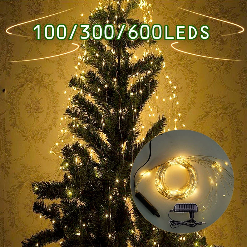 

2m 100led silver Cable Led Waterfall Lights 5strands Christmas Tree Lights For Garden Halloween Curtain Home Gift DIY Decoration