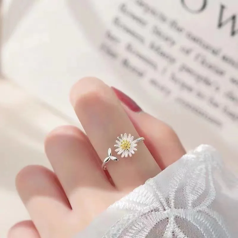 

Fashion 925 Silver Daisy Flower Adjustable Rings for Women Girls Korean Romantic Wedding Party Fine Jewelry Anillos Mujer Gift