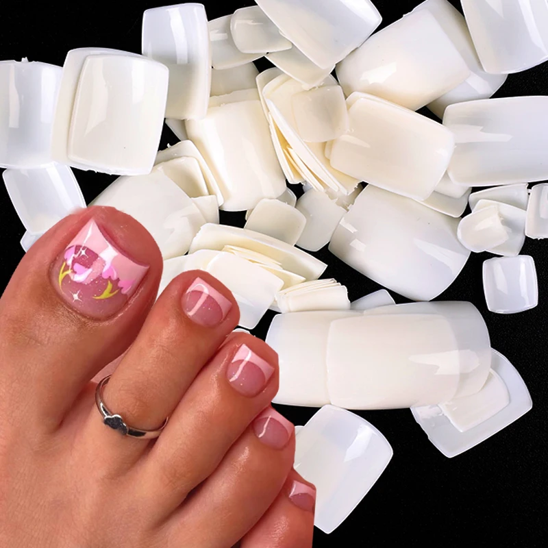 

100PC Acrylic Full Cover Toe False Nails Tips Natural/White/Clear Square Foot Fake Nails Art Coffin Manicure Decoration Toenails