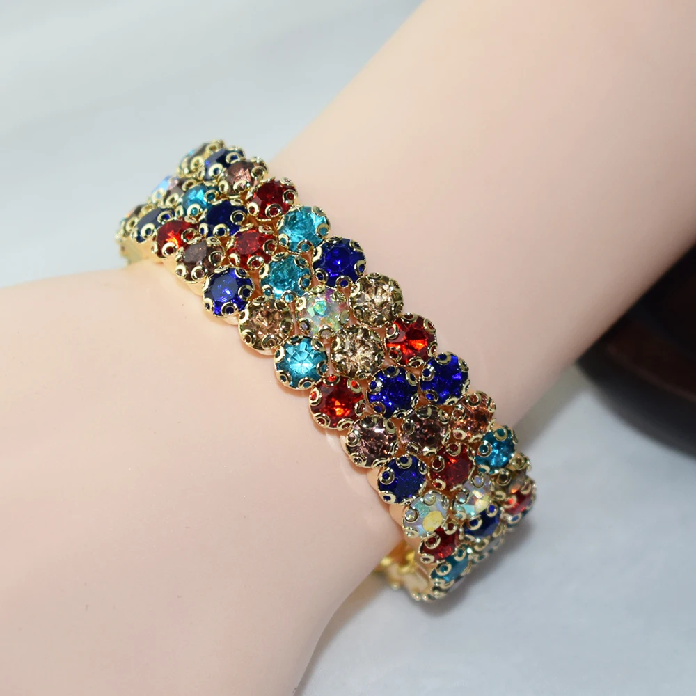 Bangle Bracelet Multiple Rows Crystal Adjustable for Women