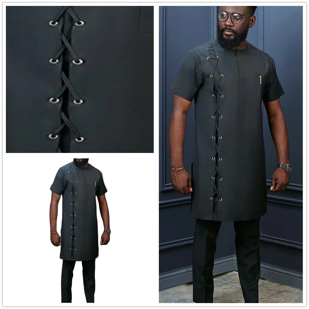 DASHIKI Men Tracksuit 2Piece Set Straps Short-sleeved Top Trousers Casual Men's Suit Outfits African Ethnic Style Clothing M-4XL