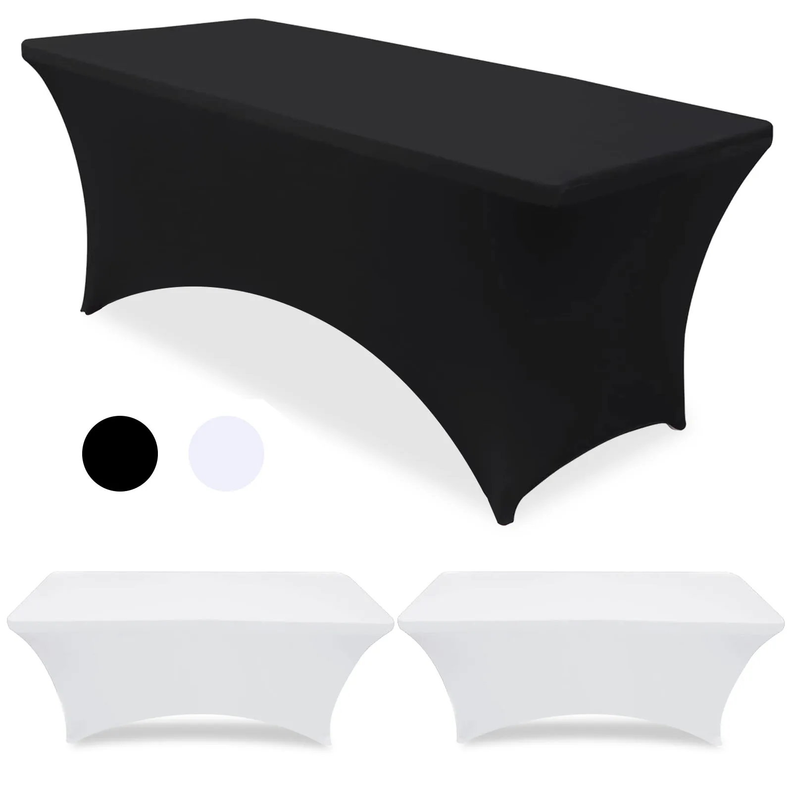 4/6FT White/Black High Stretch Tablecloth Wedding Party Beauty Massage Elastic Hotel Birthday Cover Rectangular Table Cloth