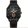 YIKAZE Alloy Men Quartz Watches Leather Strap Big Dial Student Square Sports Watch Cool Black Men's Watch Waterproof  Wristwatch 6