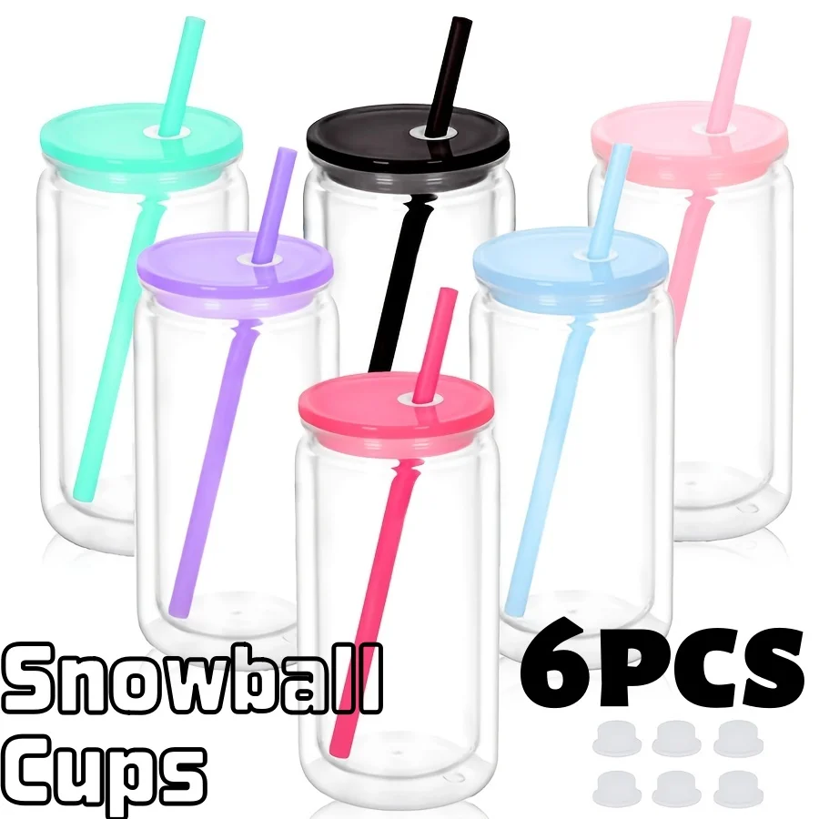 DIY Snowglobe Tumbler 16OZ with Pre Drilled Hole Reusable Plastic Water Bottles Break-Resistant Mason Jar Cups for Holiday Gifts