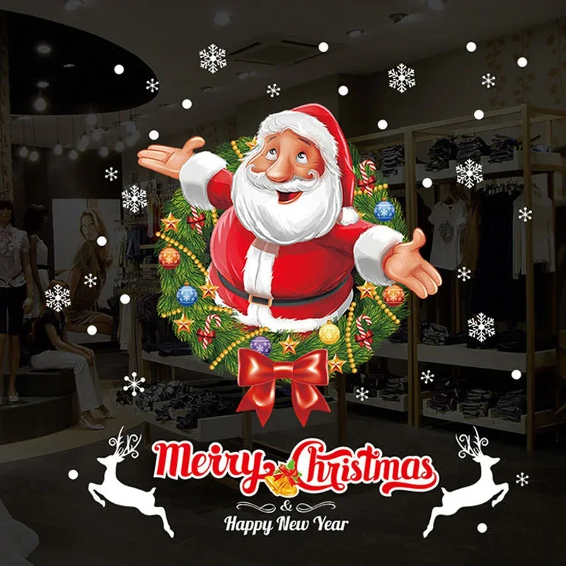 

Christmas Window Stickers Santa Claus Elk Decals Merry Christmas Decorations Glass Window Self-adhesive Wall Sticker Home Decor