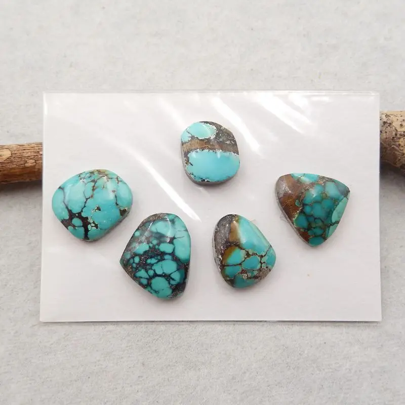 Semiprecious Jewelry 5Pcs Natural Stone Turquoise Cabochons Flatback 14x12x5mm 7g