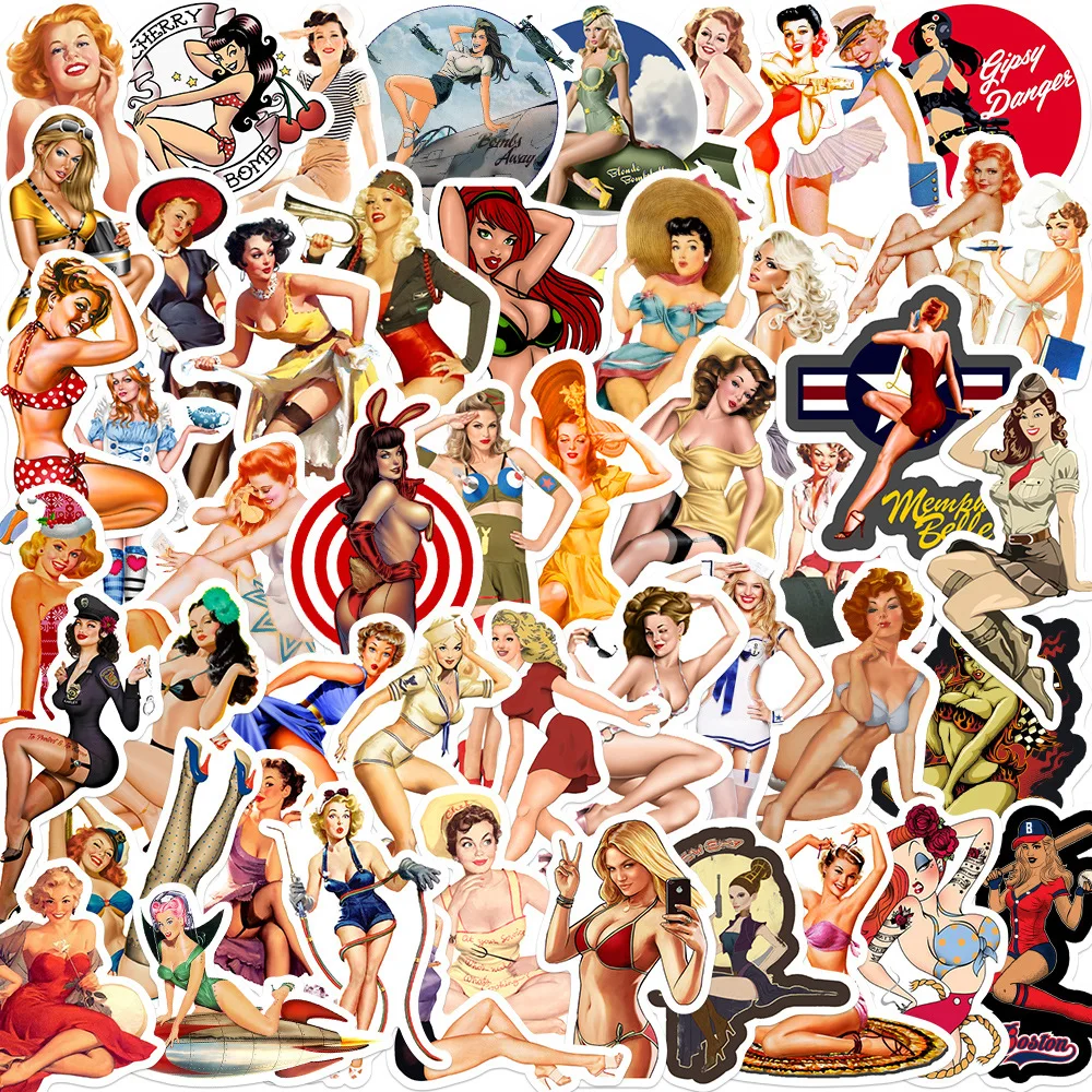 50Pcs Anime World War Ii Pin Up Girls Sticker Nostalgia Per Ragazza Bagaglio Laptop Graffiti Valigia Scrapbook Regalo Per Bambini Decalcomania Giocatt