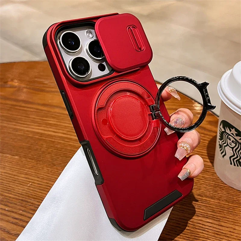 Magnetic Rotation Stand Slide Camera Protector Phone Case with Dual Layer Protective Armor Cover