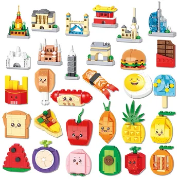 10in1 Cute Architectural Street View Foods Fries Snacks Fruits Animals Building Blocks Kit Girl Bricks Model Kids Toy Children