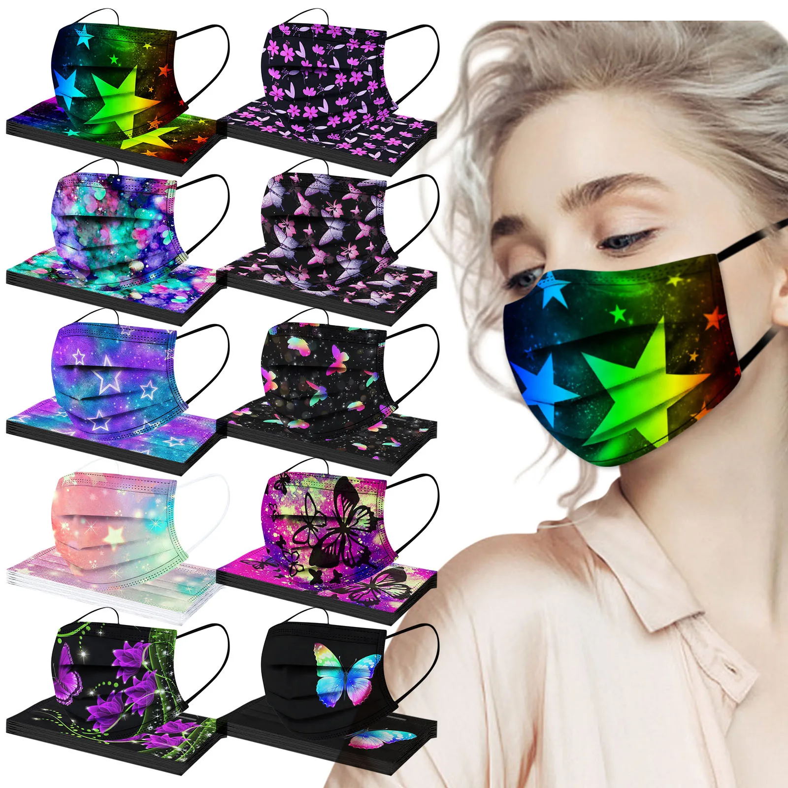 10 шт. одноразовая маска для лица с принтом звезд | Тематическая одежда и униформа