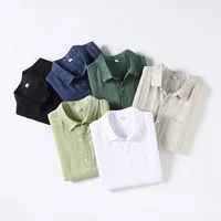 923 100% Linen Men's Summer Fashion Shirt High Quality Solid Color Simple Casual Short Sleeve Blouses Basic Thin Breathable Tops 2
