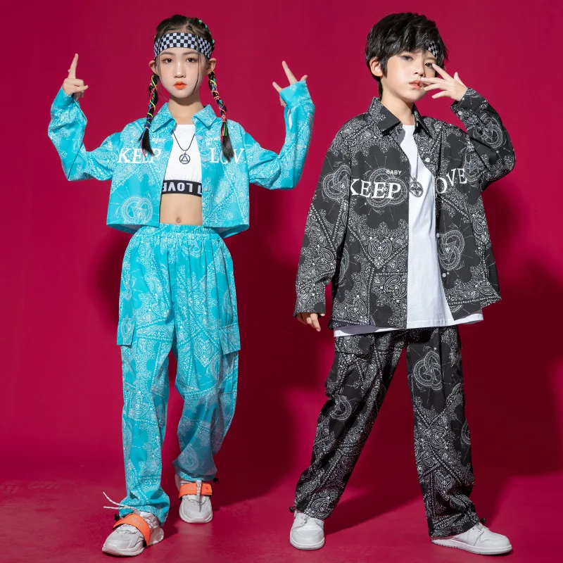 

Kids Hip Hop Clothing Fashion Print Long Sleeves Girls Tops Pants Boys Street Wear Jazz Concert Performance Stage Costume