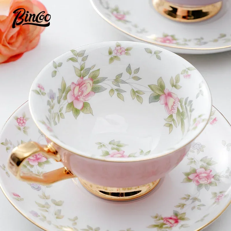 Bincoo European Bone China Coffee Cup Set Pink Bird Creative Ceramic Phnom Penh Afternoon Tea Cup & Saucer Nice Gift