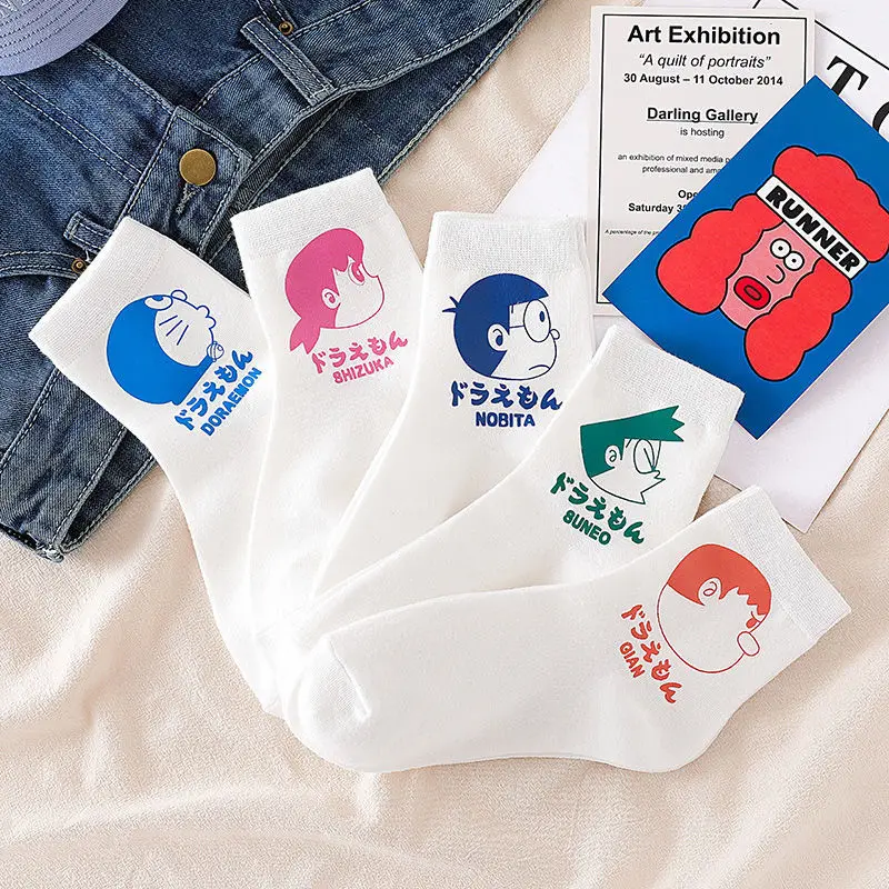 

5Pcs Kawaii Doraemon Bulbasaur Girl Softness Comfort Breathable Cotton Socks Cartoon Anime Charmander Printing Homewear Stocking