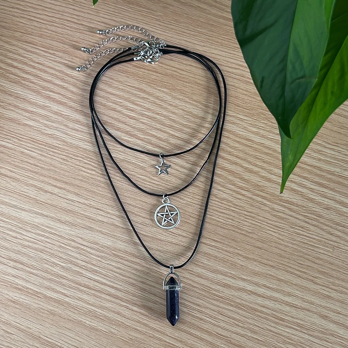 Collana con catena in filo di cera in pelle con cristallo a stella pentagonale, 3 pezzi/set, gotico boho, per donne, più strati, regali di gioielli di Halloween_voghion.com